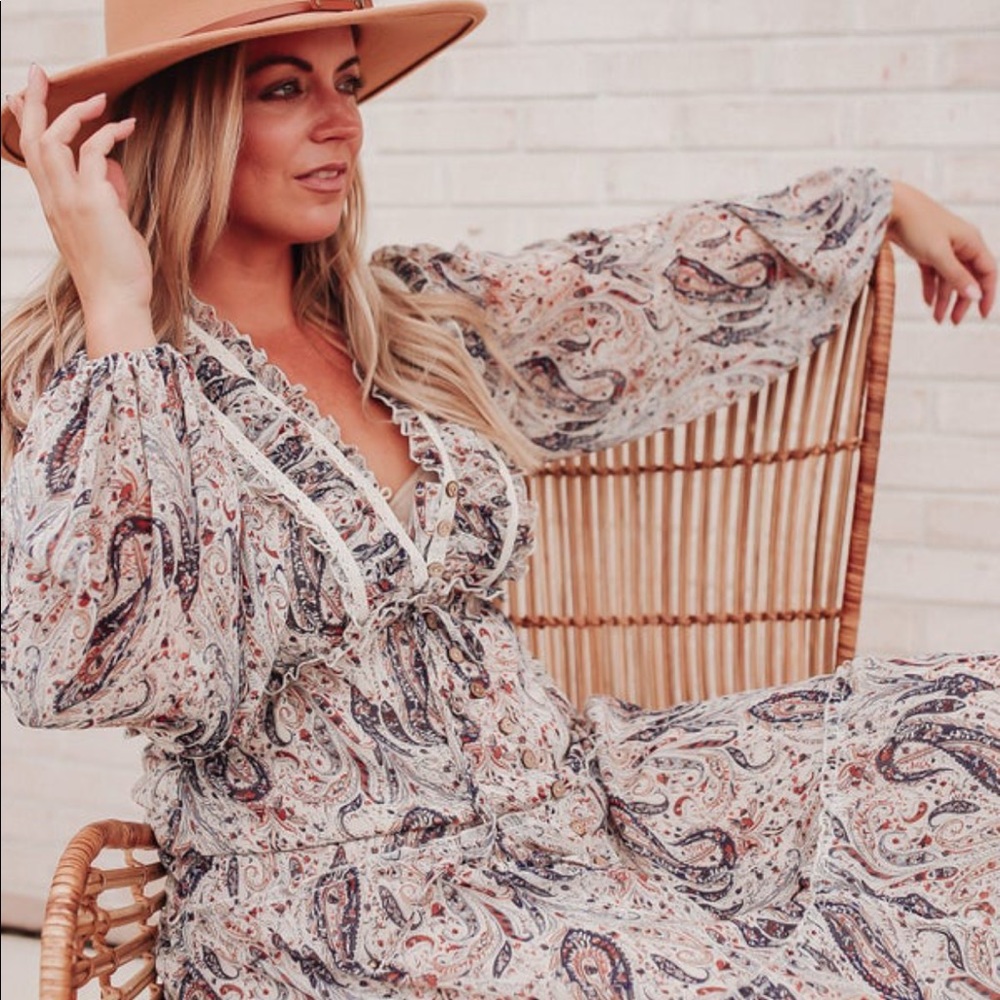 Boho paisley lace tier dress size M - Picture 1 of 2